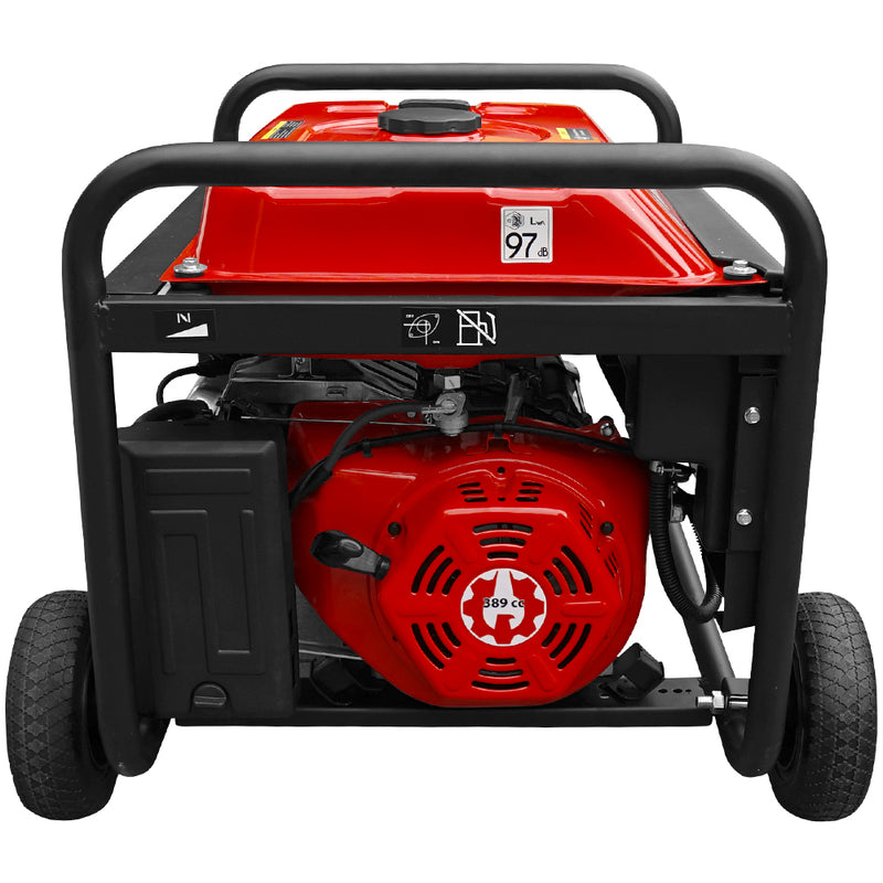 Generator curent Rotakt ROGE5500 putere 13CP benzina pornire manuala AVR voltmetru roti transport rezervor 25 L consum 3,57L/ora