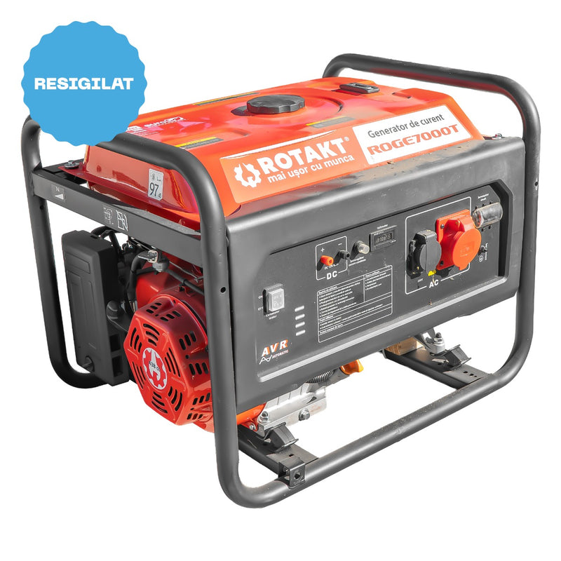 RESIGILAT: Generator curent trifazat Rotakt ROGE7000T putere 15CP benzina pornire manuala AVR voltmetru iesire 12 V consum 3,12 L/ora