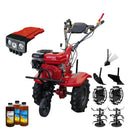 Motocultor Rotakt Titan RO110RV cu kit de capotare motor 8 CP 212 cmc benzina 2+1 viteze latime lucru 56-90 cm freze roti cauciuc 5.00-8" roti metal plug arat rarita reglabila plug cartofi 3l ulei