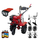 Motocultor Rotakt Titan RO110RV cu kit de capotare motor 8 CP 212 cmc benzina 2+1 viteze latime lucru 56-90 cm freze roti cauciuc 5.00-8" roti metal plug arat rarita reglabila plug cartofi cultivator 3l ulei