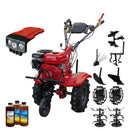 Motocultor Rotakt Titan RO110RV cu kit de capotare motor 8 CP 212 cmc benzina 2+1 viteze latime lucru 56-90 cm freze roti cauciuc 5.00-8" roti metal plug arat rarita reglabila plug cartofi cultivator plug reversibil 3l ulei