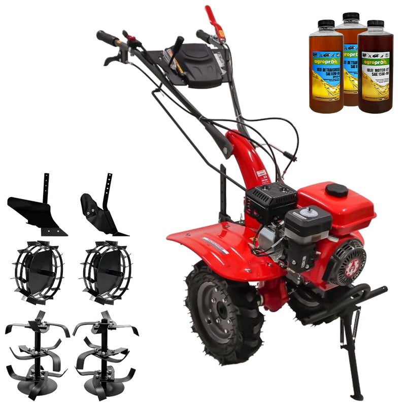 Motocultor Rotakt Agile RO101RS motor 7 CP benzina latime lucru 56-90 cm 2+1 viteze Roti 5.00-8 freze roti metal plug arat rarita reglabila 3l ueli