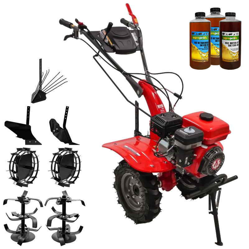 Motocultor Rotakt Agile RO101RS motor 7 CP benzina latime lucru 56-90 cm 2+1 viteze Roti 5.00-8 freze roti metal plug arat rarita reglabila plug cartofi 3l ueli