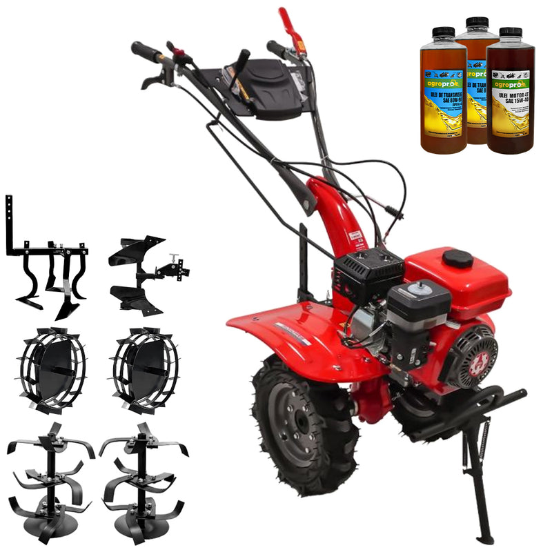 Motocultor Rotakt Agile RO101RS motor 7 CP benzina latime lucru 56-90 cm 2+1 viteze Roti 5.00-8 freze roti metal cultivator plug reversibil 3l ueli