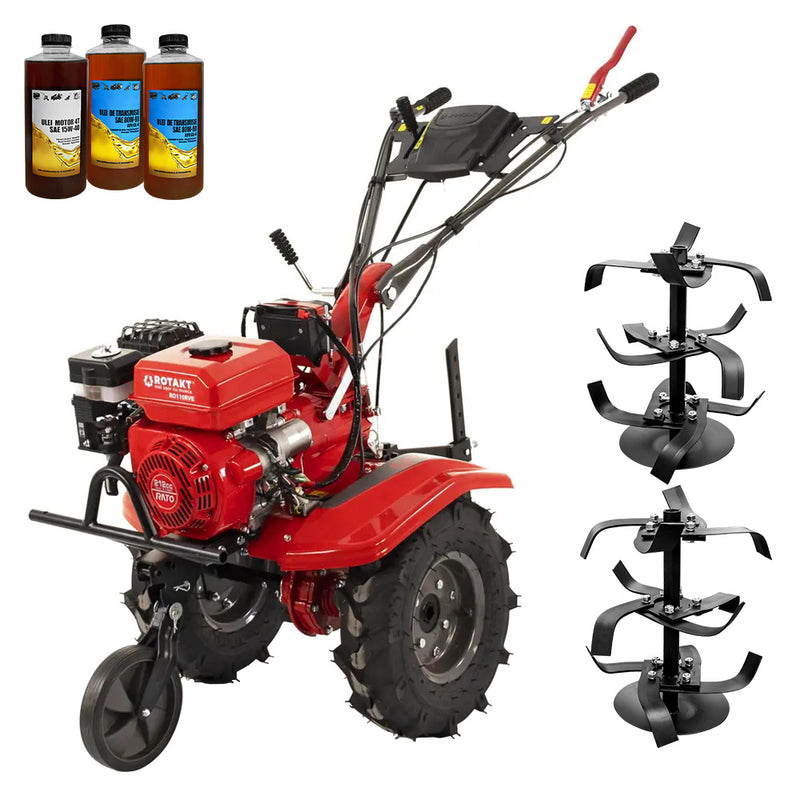 Motocultor Rotakt Gardian RO110RVE pornire electrica motor 8CP 212 cmc benzina 2+1 viteze latime lucru 56-90 cm freze roti cauciuc 5.00-8" 3l ulei