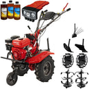 Motocultor Rotakt Gardian RO110RVE cu kit de capotare pornire electrica motor 8CP 212 cmc benzina 2+1 viteze latime lucru 56-90 cm freze roti cauciuc 5.00-8" roti metal plug arat rarita reglabila plug cartofi 3l ulei