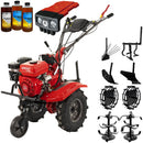 Motocultor Rotakt Gardian RO110RVE cu kit de capotare pornire electrica motor 8CP 212 cmc benzina 2+1 viteze latime lucru 56-90 cm freze roti cauciuc 5.00-8" roti metal plug arat rarita reglabila plug cartofi cultivator 3l ulei
