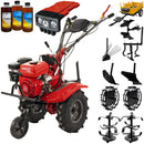 Motocultor Rotakt Gardian RO110RVE cu kit de capotare pornire electrica motor 8CP 212 cmc benzina 2+1 viteze latime lucru 56-90 cm freze roti cauciuc 5.00-8" roti metal plug arat rarita reglabila plug cartofi cultivator plug reversibil remorca 3l ulei