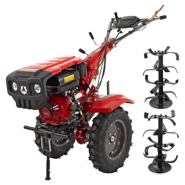 Motocultor Rotakt Ghepard RO10RE-2P motor 10CP 301 cmc benzina 2+1 viteze latime lucru 56-105 cm freze roti cauciuc 5.00-12" pornire electrica 2 prize de putere