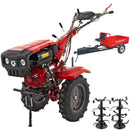 Motocultor Rotakt Ghepard RO10RE-2P motor 10CP 301 cmc benzina 2+1 viteze latime lucru 56-105 cm freze roti cauciuc 5.00-12" pornire electrica 2 prize de putere + Remorca Rotakt Transporter REM600 4x4 capacitate incarcare 600 kg