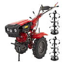 Motocultor Rotakt Goliath RO17RE-2P motor 17CP benzina 2+1 viteze latime lucru 56-135 cm freze roti cauciuc 5.00-12" pornire electrica 2 prize de putere roti metal plug arat rarita reglabila plug cartofi cultivator plug reversibil remorca 5l ulei