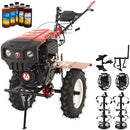 Motocultor Rotakt Godzilla RO135C 2-PTO motor 9CP diesel 2+1 viteze latime lucru 56-135 cm freze roti cauciuc 5.00-12" pornire electrica 2 prize de putere roti metal cultivator plug reversibil 5l ulei