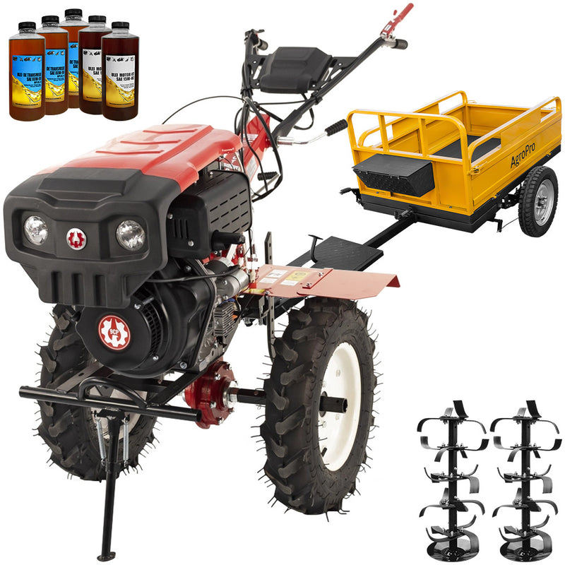 Motocultor Rotakt Godzilla RO135C 2-PTO motor 9CP diesel 2+1 viteze latime lucru 56-135 cm freze roti cauciuc 5.00-12" pornire electrica 2 prize de putere remorca 5l ulei