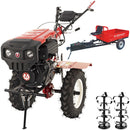 Motocultor Rotakt Godzilla RO135C 2-PTO motor 9CP diesel 2+1 viteze latime lucru 56-135 cm freze roti cauciuc 5.00-12" pornire electrica 2 prize de putere + Remorca Rotakt Transporter REM600 4x4 capacitate incarcare 600 kg