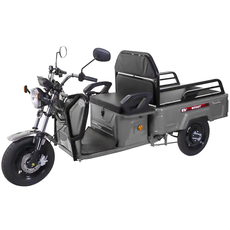 Tricicleta electrica Rotakt Nautilus putere 1600W viteza 25 km/h autonomie 44 km baterie 60V/32Ah bena 106x60 cm greutate admisa 364kg fara permis - gri