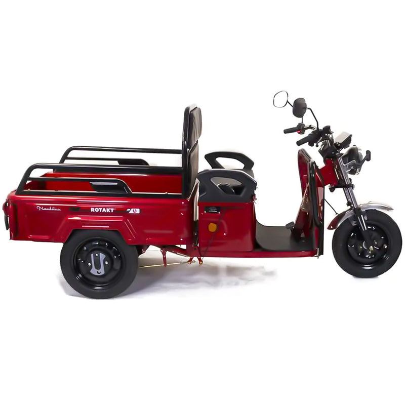Tricicleta electrica Rotakt Nautilus putere 1600W viteza 25 km/h autonomie 44 km baterie 60V/32Ah bena 106x60 cm greautate admisa 364kg fara permis - rosu