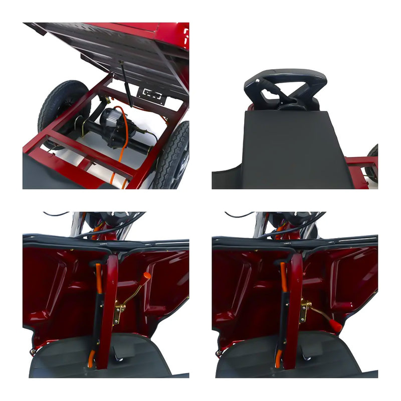 Tricicleta electrica Rotakt Nautilus putere 1600W viteza 25 km/h autonomie 44 km baterie 60V/32Ah bena 106x60 cm greautate admisa 364kg fara permis - rosu