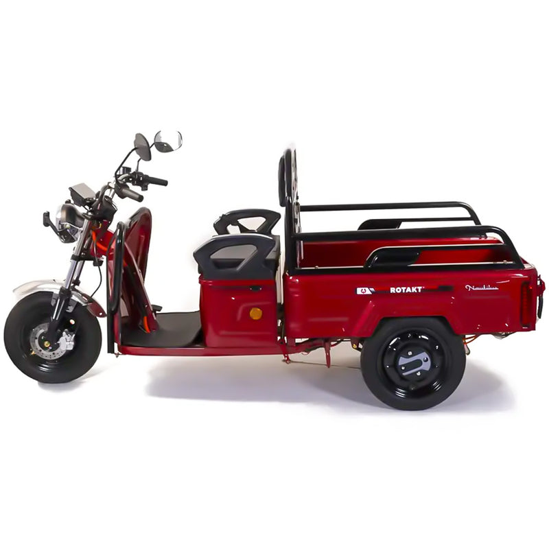 Tricicleta electrica Rotakt Nautilus putere 1600W viteza 25 km/h autonomie 44 km baterie 60V/32Ah bena 106x60 cm greautate admisa 364kg fara permis - rosu