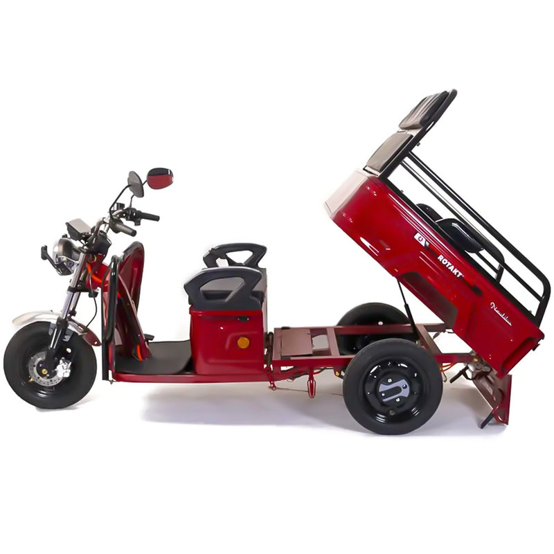 Tricicleta electrica Rotakt Nautilus putere 1600W viteza 25 km/h autonomie 44 km baterie 60V/32Ah bena 106x60 cm greautate admisa 364kg fara permis - rosu