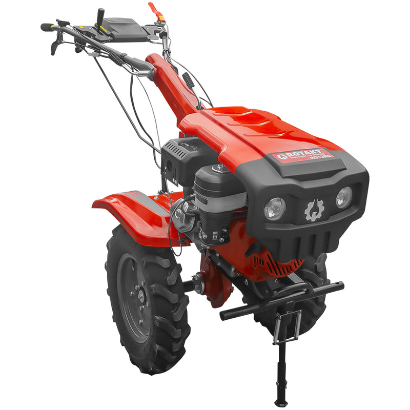 Motocultor Rotakt RO13RE motor 13 CP benzina 4 timpi 2+1 viteze latime lucru 56-135 cm roti cauciuc 5.00-12 pornire electrica roti metal cultivator plug reversibil 5l ulei AgroPro