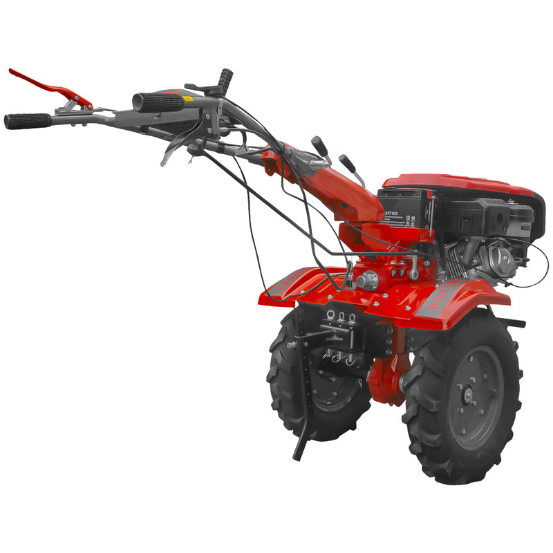 Motocultor Rotakt RO13RE motor 13 CP benzina 4 timpi 2+1 viteze latime lucru 56-135 cm roti cauciuc 5.00-12 pornire electrica roti metal cultivator plug reversibil 5l ulei AgroPro