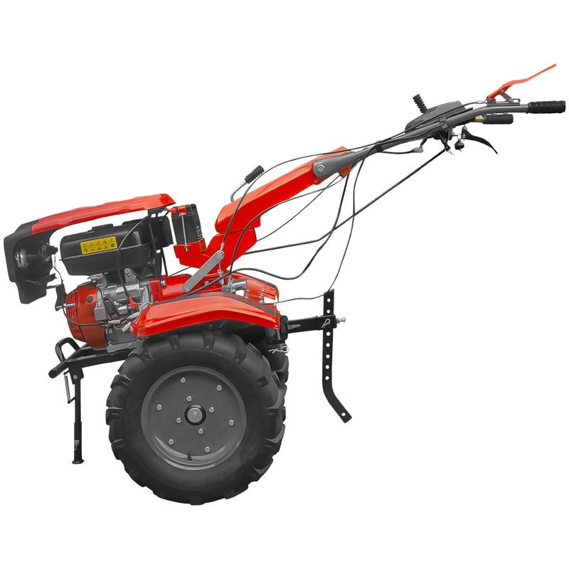Motocultor Rotakt RO13RE motor 13 CP benzina 4 timpi 2+1 viteze latime lucru 56-135 cm roti cauciuc 5.00-12 pornire electrica roti metal cultivator plug reversibil 5l ulei AgroPro