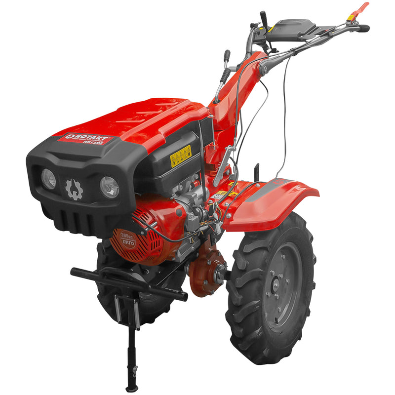 Motocultor Rotakt RO13RE motor 13 CP benzina 4 timpi 2+1 viteze latime lucru 56-135 cm roti cauciuc 5.00-12 pornire electrica roti metal cultivator plug reversibil 5l ulei AgroPro