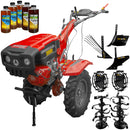 Motocultor Rotakt RO13RE motor 13 CP benzina 4 timpi 2+1 viteze latime lucru 56-135 cm roti cauciuc 5.00-12 pornire electrica roti metal plug arat rarita reglabila plug cartofi 5l ulei AgroPro