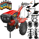 Motocultor Rotakt RO13RE motor 13 CP benzina 4 timpi 2+1 viteze latime lucru 56-135 cm roti cauciuc 5.00-12 pornire electrica roti metal plug arat rarita reglabila plug cartofi cultivator plug reversibil 5l ulei AgroPro