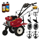 Motosapa Rotakt RO70ECO motor 7CP benzina 2+1 viteze latime lucru 56-83 cm freze roti cauciuc 4.00-8&quot; roti metal plug arat rarita reglabila plug cartofi cultivator remorca 2l ulei