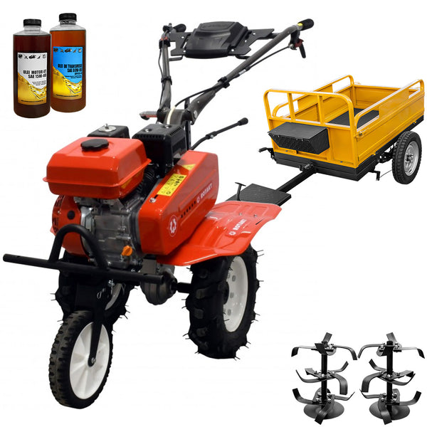 Motocultor Rotakt Rival RO75RS motor 7CP 212 cmc benzina 2+1 viteze latime lucru 56-83 cm freze roti cauciuc 4.00-8" remorca 2l ulei
