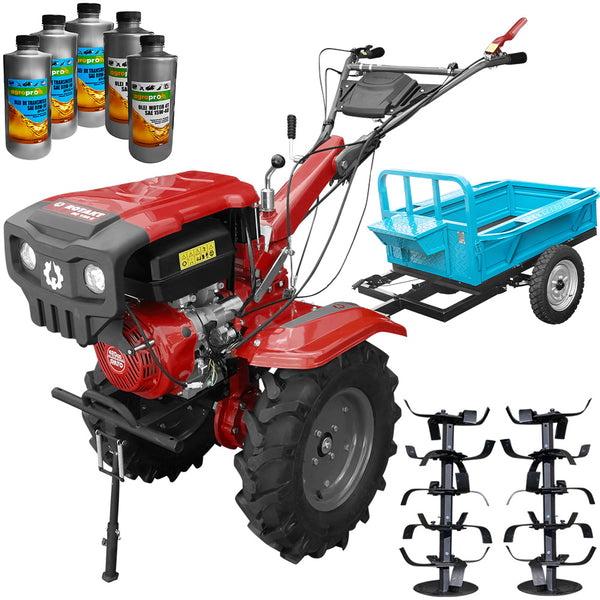 Motocultor Rotakt RO 15R E motor 15 CP latime lucru 135 cm freze roti cauciuc pornire electrica acumulator inclus remorca 5l ulei AgroPro