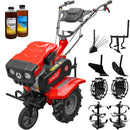 Motosapa Rotakt RO81R cu capota motor 8 CP benzina 2+1 viteze latime lucru 90 cm freze roti cauciuc 4.00x8 roata frontala roti metal plug arat rarita reglabila plug cartofi cultivator 2l ulei