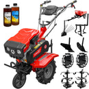 Motosapa Rotakt RO81R cu capota motor 8 CP benzina 2+1 viteze latime lucru 90 cm freze roti cauciuc 4.00x8 roata frontala roti metal plug arat rarita reglabila plug cartofi cultivator remorca 2l ulei