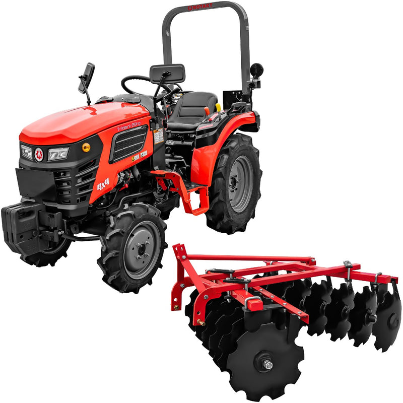 Tractor Rotakt Trident tractiune 4x4 motor 25CP diesel 3 cilindri capacitate cilindrica 1132 cmc CIV inclus + grapa cu disc latime lucru 130 cm