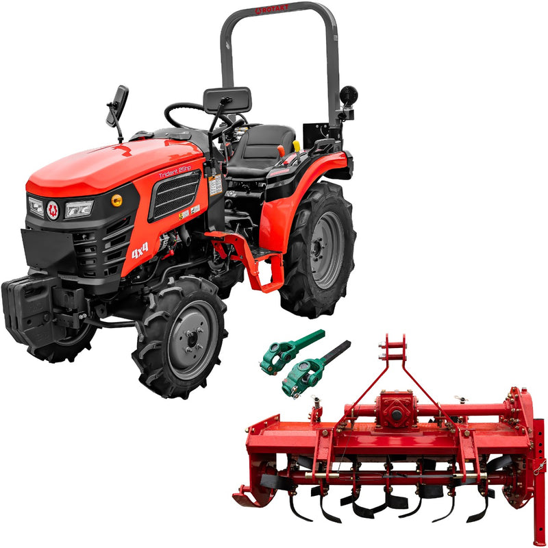 Tractor Rotakt Trident tractiune 4x4 motor 25CP diesel 3 cilindri capacitate cilindrica 1132 cmc CIV inclus + freza tractata latime lucru 120 cm