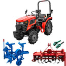Tractor Rotakt Trident tractiune 4x4 motor 25CP diesel 3 cilindri capacitate cilindrica 1132 cmc CIV inclus + freza tractata latime lucru 120 cm +  plug reversibil manual cu 2 trupite
