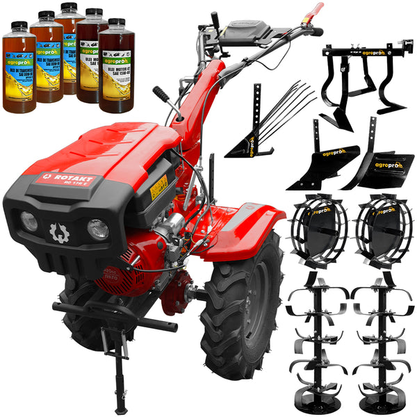 Motocultor Rotakt RO17RE pornire electrica motor 17CP latime lucru 135 cm freze roti cauciuc 6.00-12 roti metalice plug arat rarita reglabila plug cartofi cultivator 5l ulei AgroPro