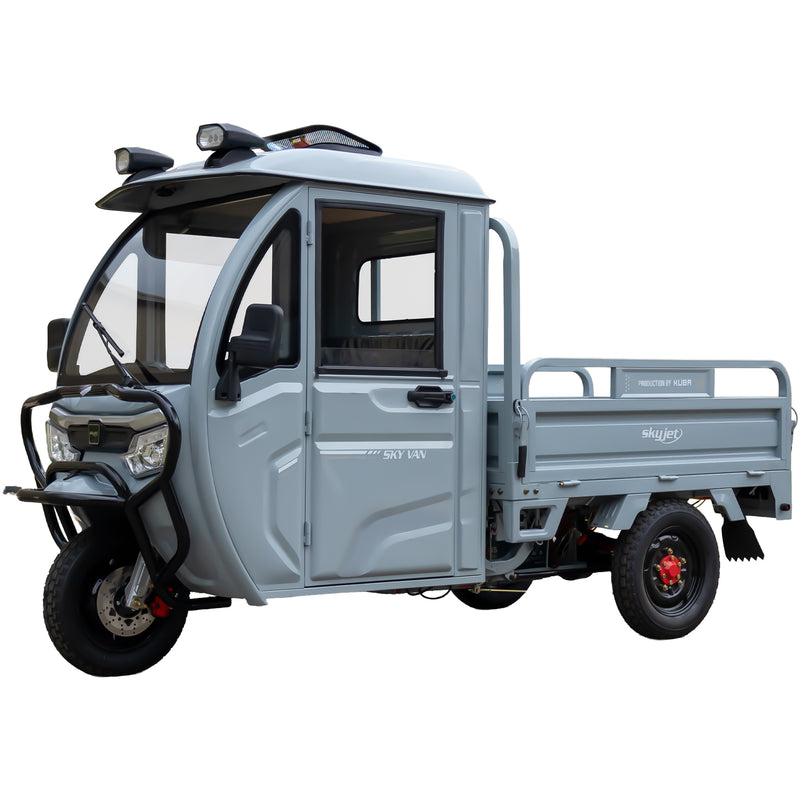 Tricicleta electrica SKYJET Sky Van putere 3000 W 72V 45 AH viteza 25 km/h autonomie 70 km cu cabina fara permis culoare gri