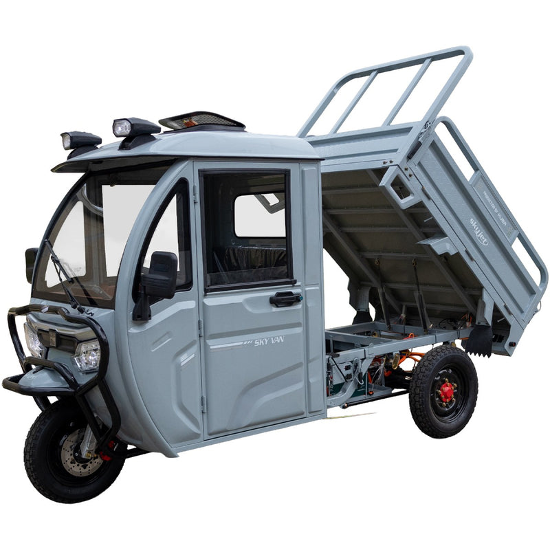 Tricicleta electrica SKYJET Sky Van putere 3000 W 72V 45 AH viteza 25 km/h autonomie 70 km cu cabina fara permis culoare gri
