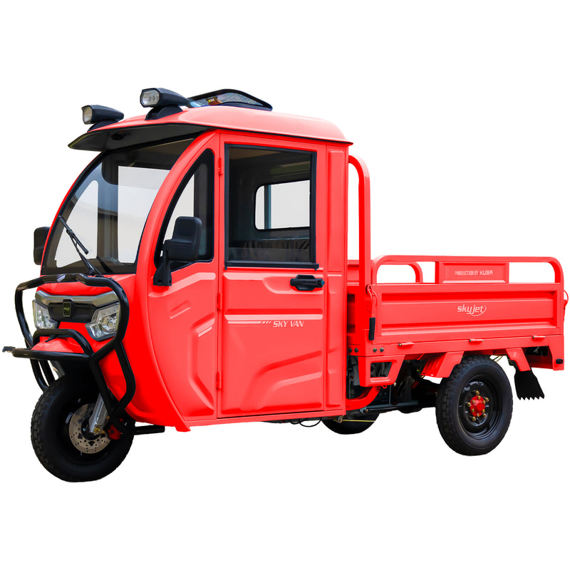 Tricicleta electrica SKYJET Sky Van putere 3000 W 72V 45 AH viteza 25 km/h autonomie 70 km cu cabina fara permis culoare rosu