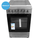 RESIGILAT: Aragaz electric/ gaz Samus SM562AENS1 INOX 4 arzatoare pe gaz cuptor electric 43 litri 6 functii grill ventilator timer aprindere electrica dispozitv siguranta arzatoare latime 49.8 cm