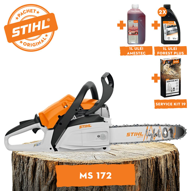 Motofierastrau STIHL MS 172 putere 1.9 CP lama 35 cm 1.1 mm pas lant 3/8"P + ulei amestec 2T 1L + ulei forest plus 2L + service kit 18