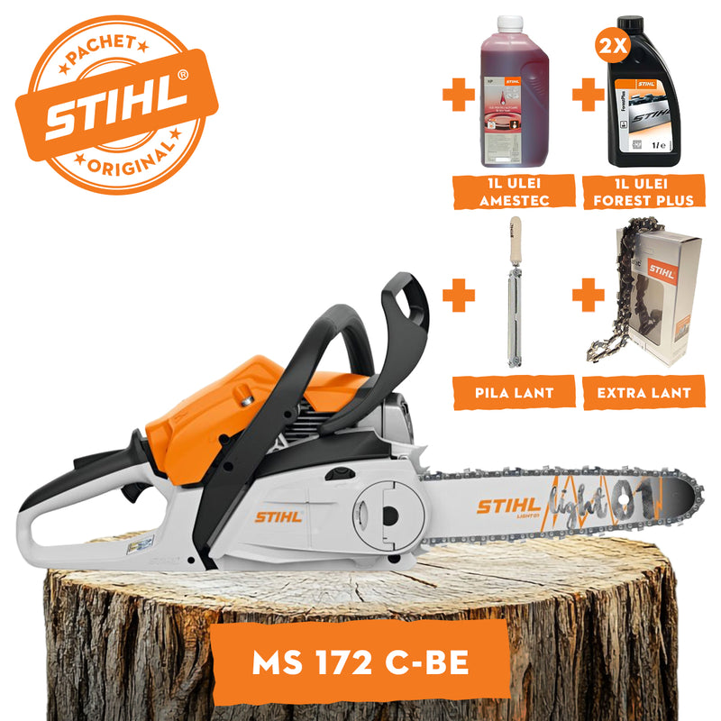 Motofierastrau STIHL MS 172 C-BE putere 1.9 CP lama 35 cm 1.1 mm pas lant 3/8"P + ulei amestec 2T 1L + ulei forest plus 2L + extra lant + pila lant