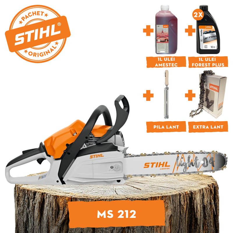 Motofierastrau STIHL MS 212 cu Picco Duro 3 putere 1,8 kW benzina lama 40cm pas lant 3/8 " P + ulei amestec 2T 1L + ulei forest plus 2L + extra lant + pila lant