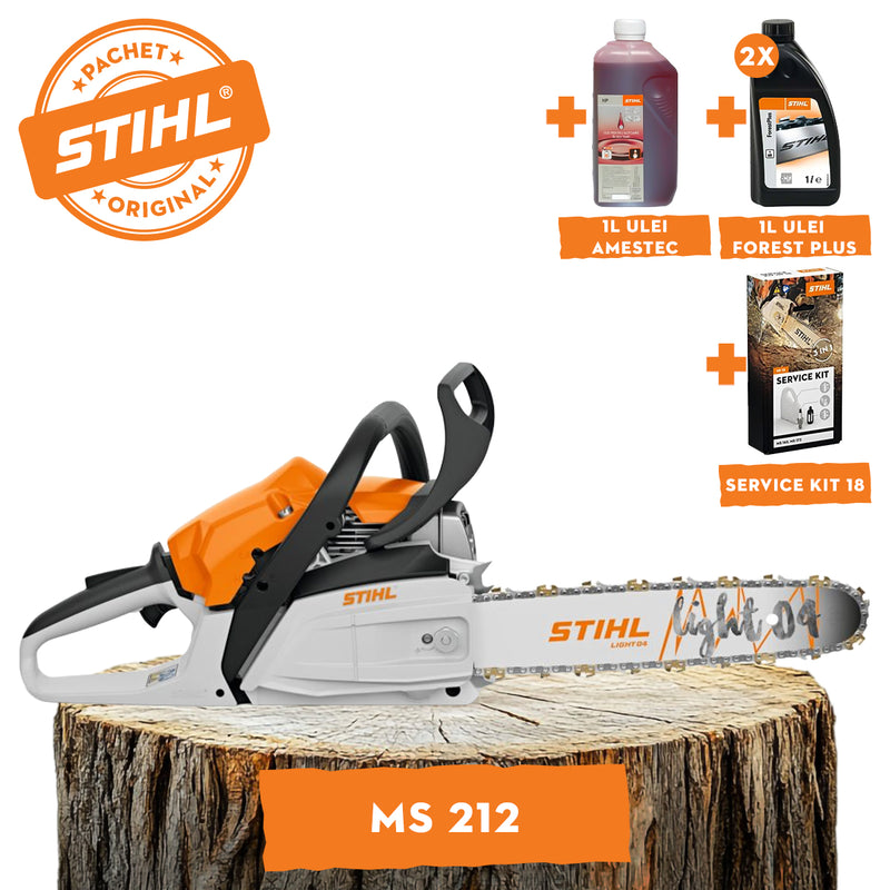 Motofierastrau STIHL MS 212 cu Picco Duro 3 putere 1,8 kW benzina lama 40cm pas lant 3/8 " P + ulei amestec 2T 1L + ulei forest plus 2L + service kit 18