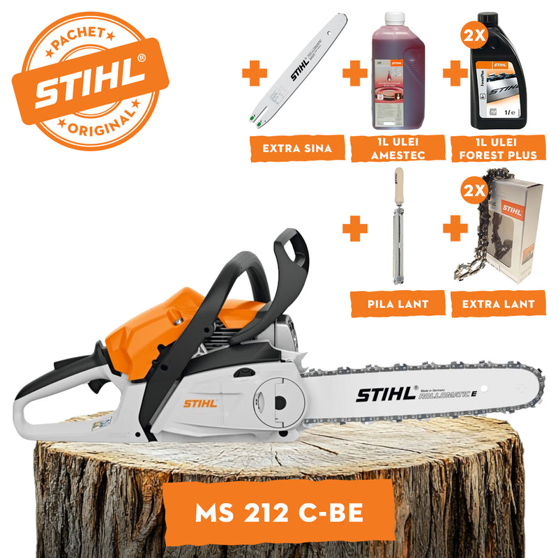 Motofierastrau STIHL MS 212 C-BE putere 1,8 kW benzina lama 40cm pas lant 3/8 " P ErgoStart + ulei amestec 2T 1L + ulei forest plus 2L + 2x extra lant + extra sina + pila lant