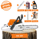 Motofierastrau STIHL MS 231 putere 2.7CP lama 35 cm 1.3mm pas lant 3/8" PM3 + ulei amestec 2T 1L + ulei forest plus 2L + 2x extra lant + extra sina + pila lant