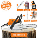 Motofierastrau STIHL MS 231 C-BE ErgoStart putere 2.7CP lama 35cm 1.3mm pas lant 3/8" PM3 + ulei amestec 2T 1L + ulei forest plus 2L + 2x extra lant + extra sina + pila lant