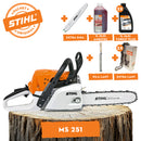 Motofierastrau STIHL MS 251 Putere 3 CP lama 40cm 1.6 mm pas lant .325" + ulei amestec 2T 1L + ulei forest plus 2L + 2x extra lant + extra sina + pila lant